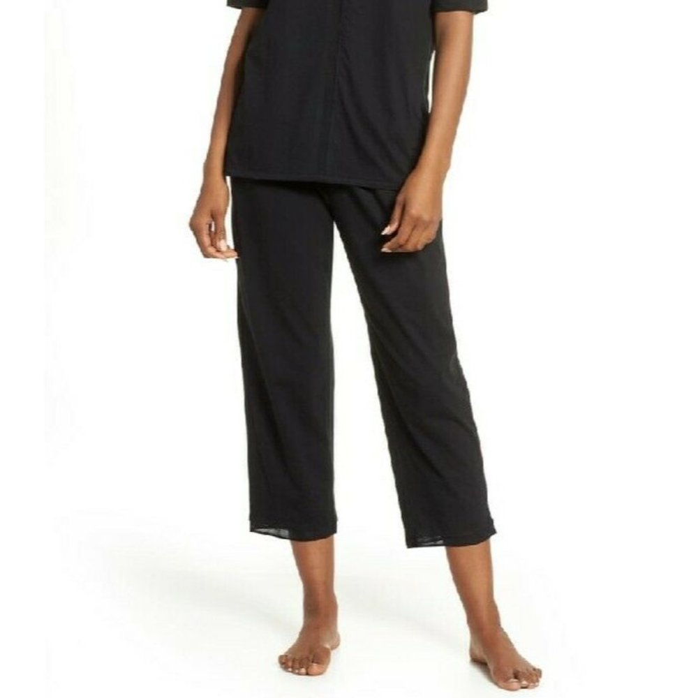 NWT! Naked Intimate Women's Sz L Black 100% Peruvian Cotton Cropped Pajama Pants